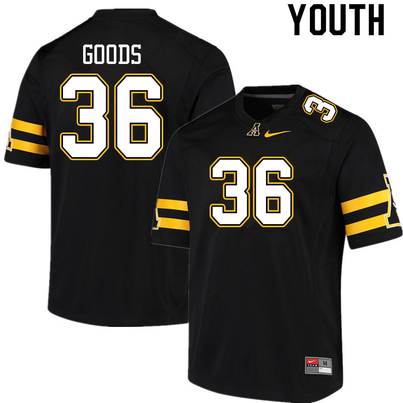 Youth #36 Montel Goods Appalachian State Mountaineers College Football Jerseys Sale-Black - Click Image to Close